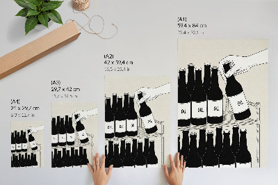 Poster Illustrazione minimalista in bianco e nero di una mano con una bottiglia.