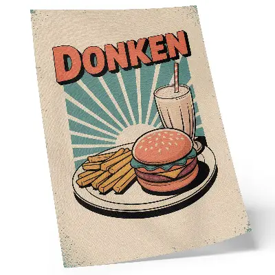 Foto su tela hamburger e patatine fritte con sfondo retrò
