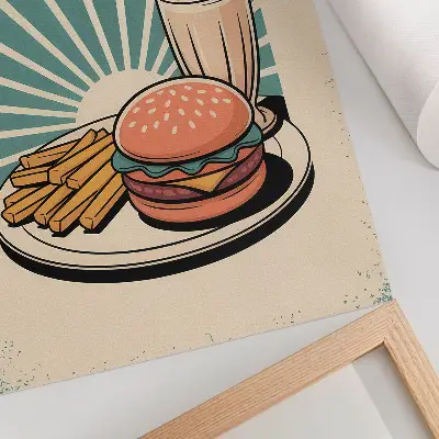 Foto su tela hamburger e patatine fritte con sfondo retrò