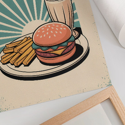 Foto su tela Hamburger e patatine fritte con uno sfondo retrò