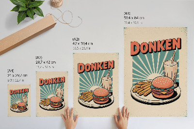 Foto su tela Hamburger e patatine fritte con uno sfondo retrò