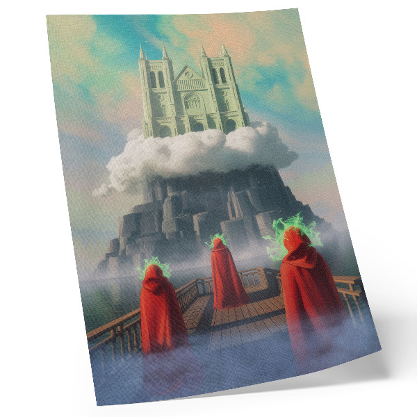 Stampa su tela Castello tra le nuvole figure in cappotti surrealismo