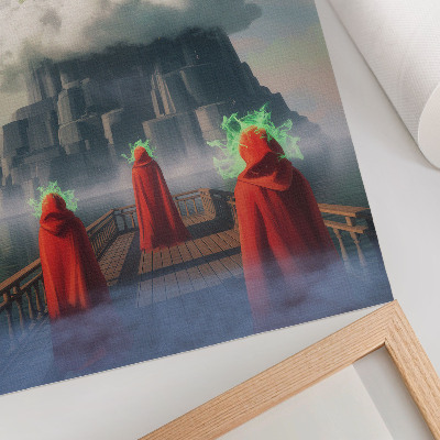 Stampa su tela Castello tra le nuvole figure in cappotti surrealismo