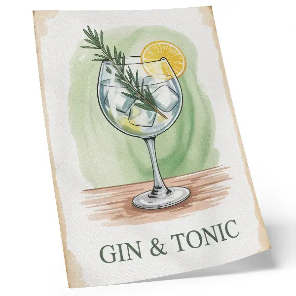 Foto su tela bicchiere di gin con rosmarino e limone su sfondo verde