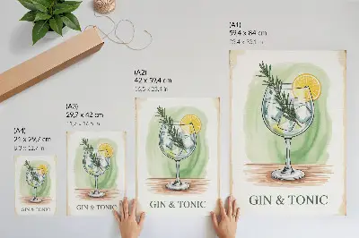 Foto su tela bicchiere di gin con rosmarino e limone su sfondo verde