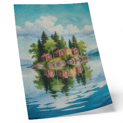Stampa su tela Isola pittoresca, case, alberi, acqua calma