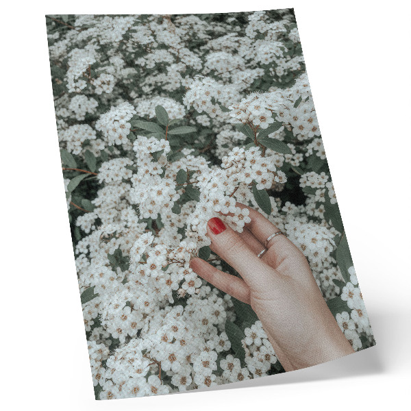 Stampa su tela Fiori bianchi, mano verde, unghie rosse