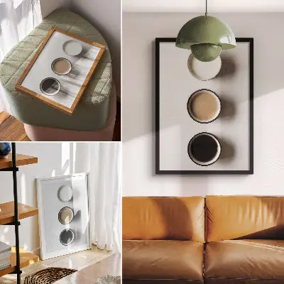 Poster tre bevande diverse in una disposizione minimalista