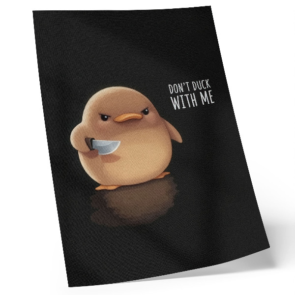 Poster Adorabile anatra con coltello su sfondo nero