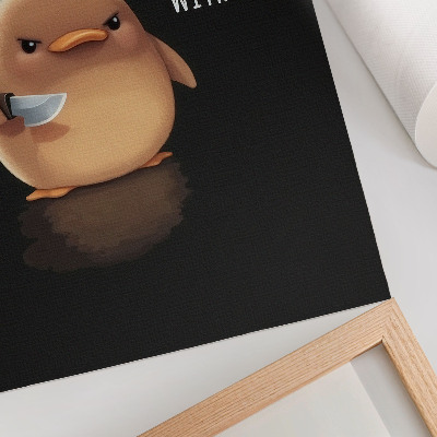 Poster Adorabile anatra con coltello su sfondo nero