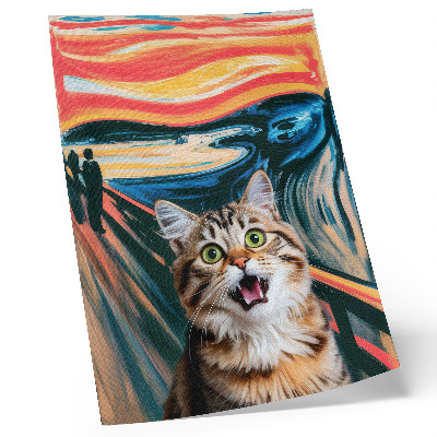 Poster Un gatto sullo sfondo di un dipinto astratto dai colori vivaci.