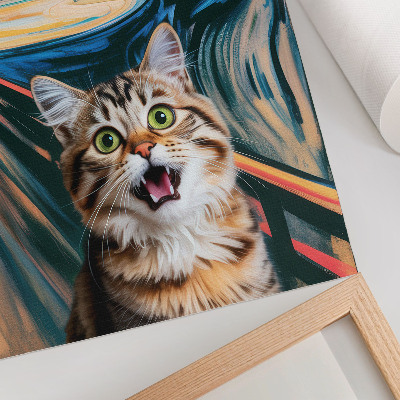 Poster Un gatto sullo sfondo di un dipinto astratto dai colori vivaci.