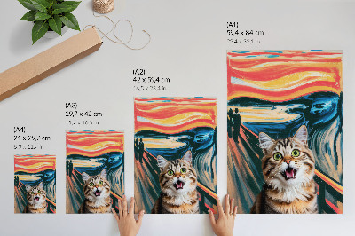 Poster Un gatto sullo sfondo di un dipinto astratto dai colori vivaci.
