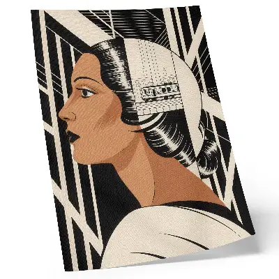 Foto su tela profilo femminile con linee geometriche in stile modernista