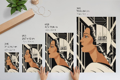 Foto su tela Profilo femminile, linee geometriche, stile modernista