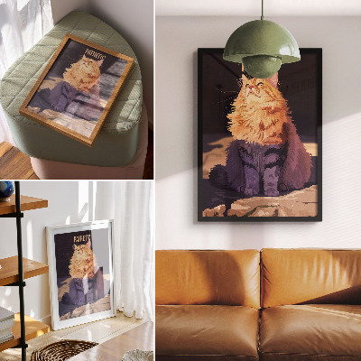 Poster Gatto con testo arancione grigio beige