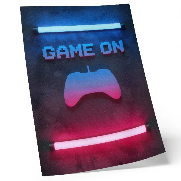 Stampa su tela con scritta neon pixel gaming dinamica