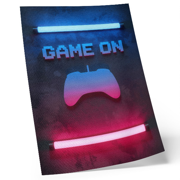Stampa su tela Dinamiche del pad di gioco con iscrizione a pixel al neon