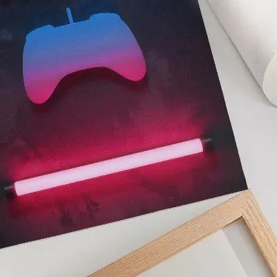 Stampa su tela con scritta neon pixel gaming dinamica