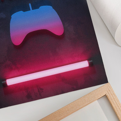 Stampa su tela Dinamiche del pad di gioco con iscrizione a pixel al neon