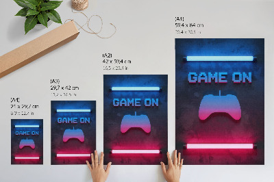 Stampa su tela Dinamiche del pad di gioco con iscrizione a pixel al neon