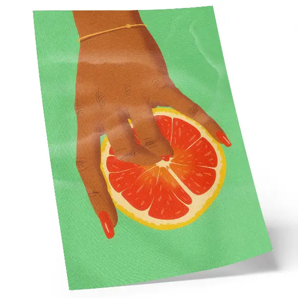 Poster mano con pompelmo in stile pop art dai colori vivaci