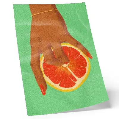 Poster mano con pompelmo in stile pop art dai colori vivaci