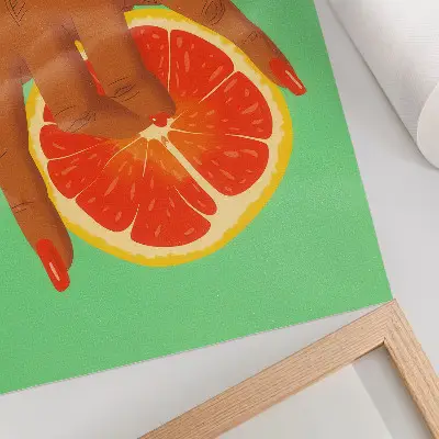 Poster mano con pompelmo in stile pop art dai colori vivaci