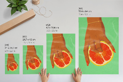 Poster Mano con pompelmo dai colori vivaci, pop art