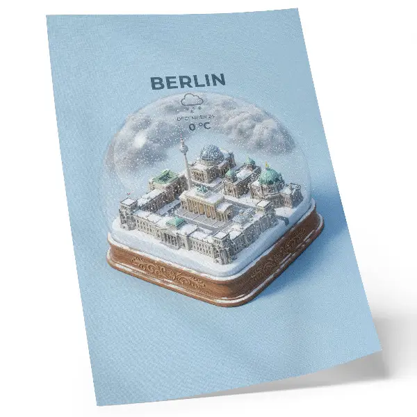 Foto su tela città in miniatura in una sfera di vetro con la neve