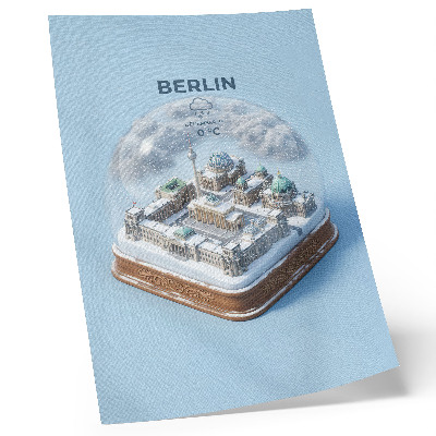 Foto su tela Una città in miniatura in una sfera di vetro con la neve