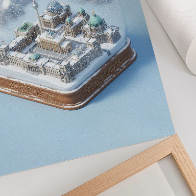 Foto su tela Una città in miniatura in una sfera di vetro con la neve