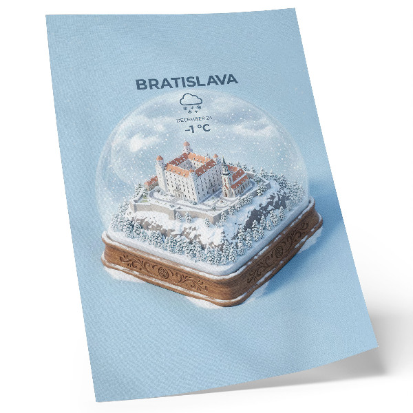 Poster Illustrazione di un globo invernale con castello e neve