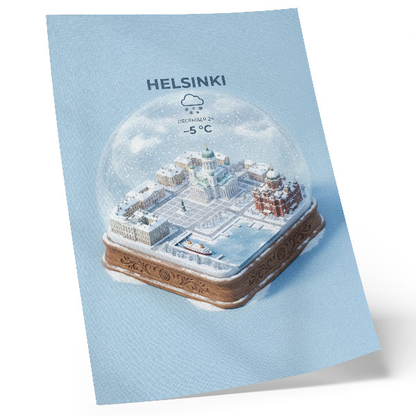 Poster Helsinki in miniatura in una palla di neve