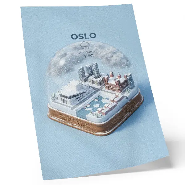 Poster città invernale sotto una cupola in stile moderno