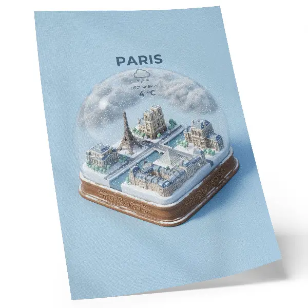 Stampa su tela motivo invernale con palla di neve di Parigi