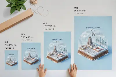 Poster con architettura di Varsavia in un globo di neve invernale
