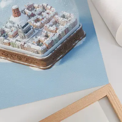 Foto su tela città in miniatura all'interno di una sfera con atmosfera invernale magica