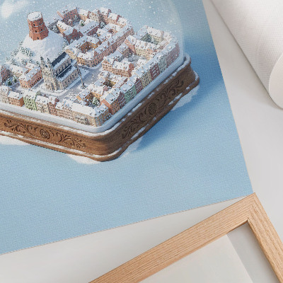 Foto su tela Città in miniatura in una sfera, atmosfera invernale, magia