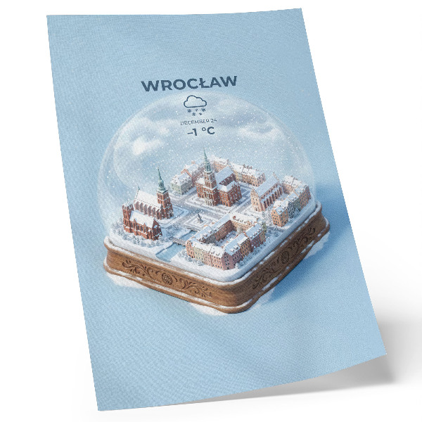 Poster Una città in miniatura in una sfera di vetro invernale
