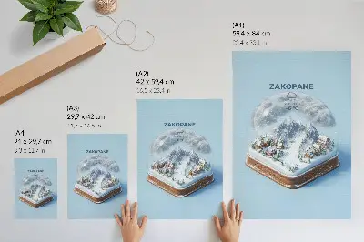 Stampa su tela paesaggio invernale incantato racchiuso in una sfera con colori tenui e fascino montano