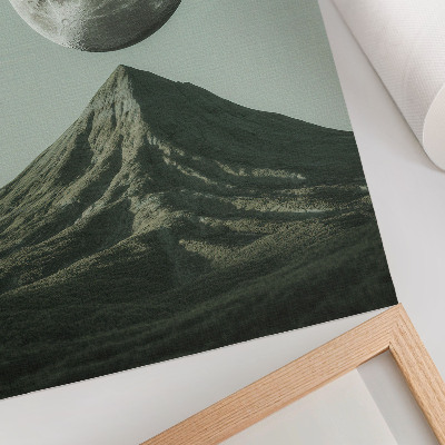 Poster Luna sopra la montagna, sfumature verdi, paesaggio misterioso
