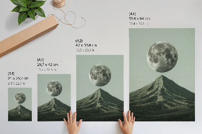 Poster Luna sopra la montagna, sfumature verdi, paesaggio misterioso