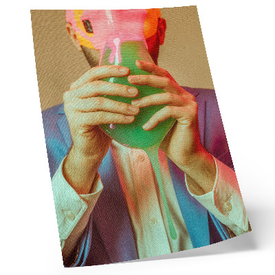 Stampa su tela Una maschera colorata nelle mani di una figura surreale