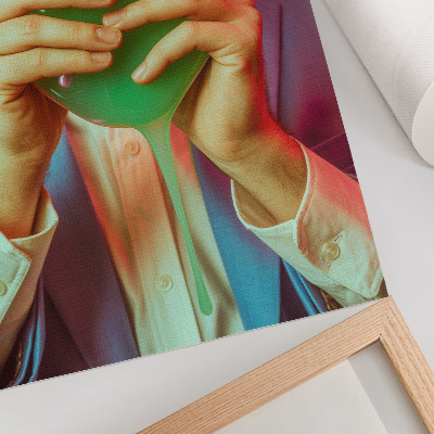 Stampa su tela Una maschera colorata nelle mani di una figura surreale