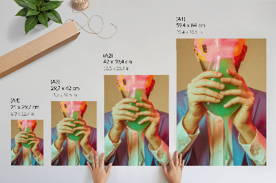 Stampa su tela Una maschera colorata nelle mani di una figura surreale