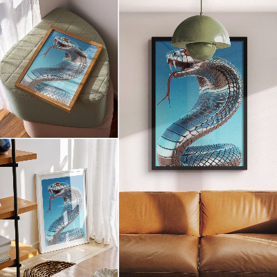 Poster Serpente metallico, sfondo blu, intensità rossa