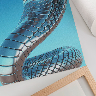 Poster Serpente metallico, sfondo blu, intensità rossa