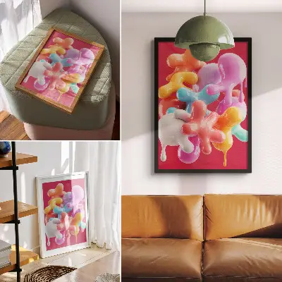 Stampa su tela con forme astratte colorate in stile moderno