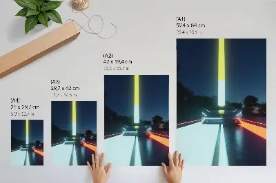 Foto su tela linee dinamiche con auto futuristica notturna